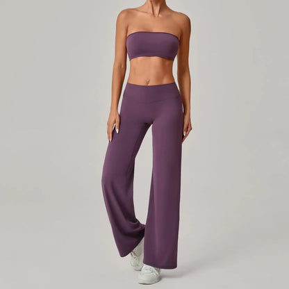 2PCS Pad Yoga Set Women Yoga Pant Workout Tracksuit Sportswear Gym High Waist Straight Leg Bottoms Fitness Bta Sports Suit XP01