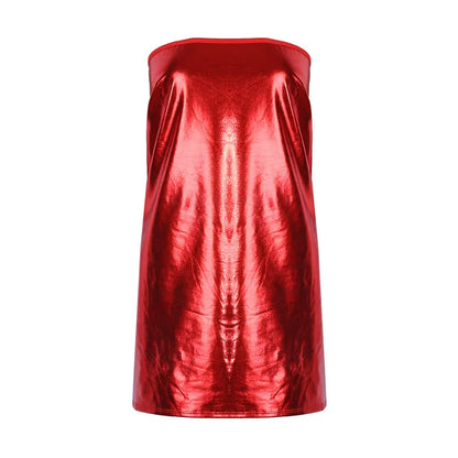Sexy Dresses Women PU Solid Color Dress Clubwear Imitation Leather Chest Wrap Dress Slieeveless Short Skirt For Ladies