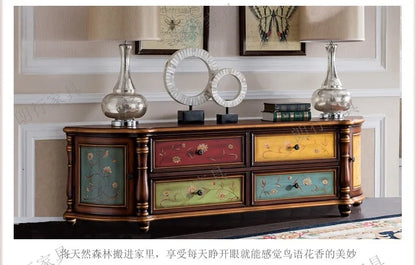 Traditional Birch Wood Media Console with 4 Drawers & Cabinets - Stylish Storage Solution