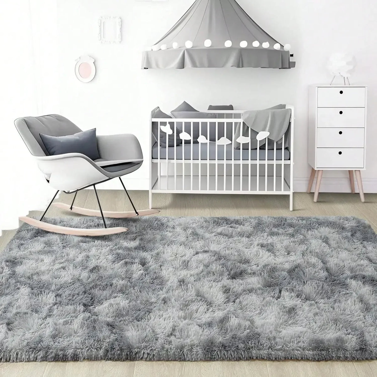 Fluffy Shag Area Rug - Abstract Tie-Dye Design with Non-Slip Backing for Cozy Comfort