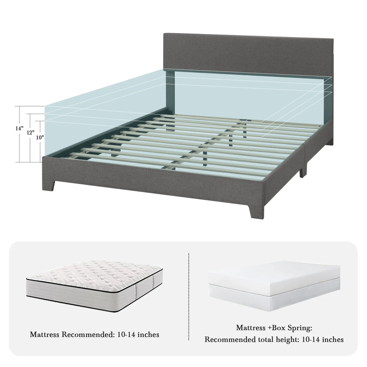 Upholstered Platform Bed with Adjustable Headboard, Modern Design, Noise-Free, No Box Spring Needed, Full/Queen/King