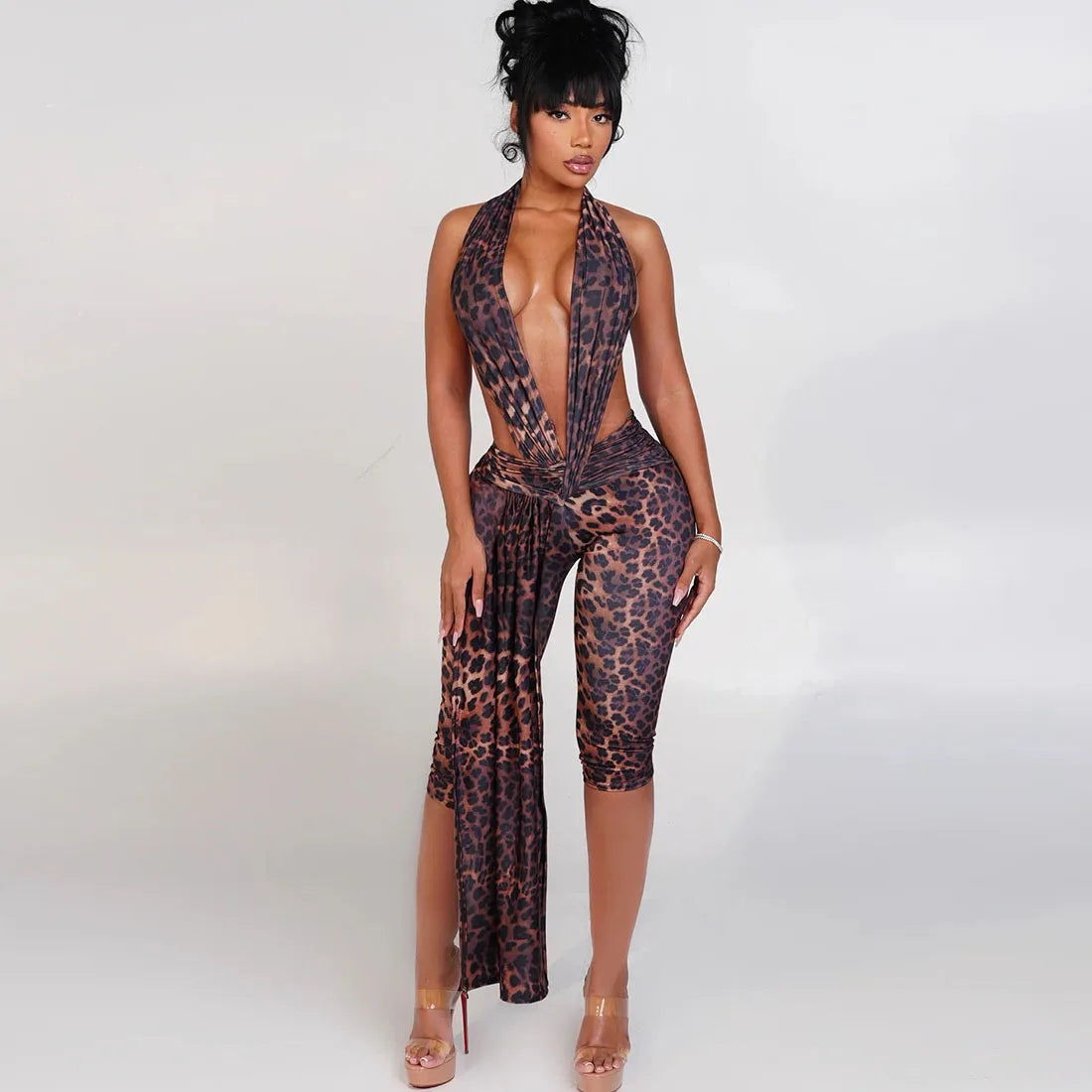 Sexy Halter V Neck Jumpsuits 2025 Women Summer Club Elegant Bodycon Luxury One Piece Party Shiny Jumpsuit Bodysuit Playsuit