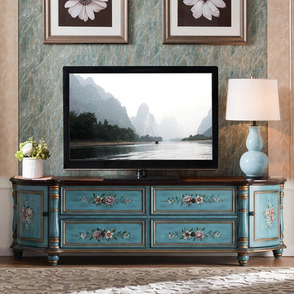 Traditional Birch Wood Media Console with 4 Drawers & Cabinets - Stylish Storage Solution