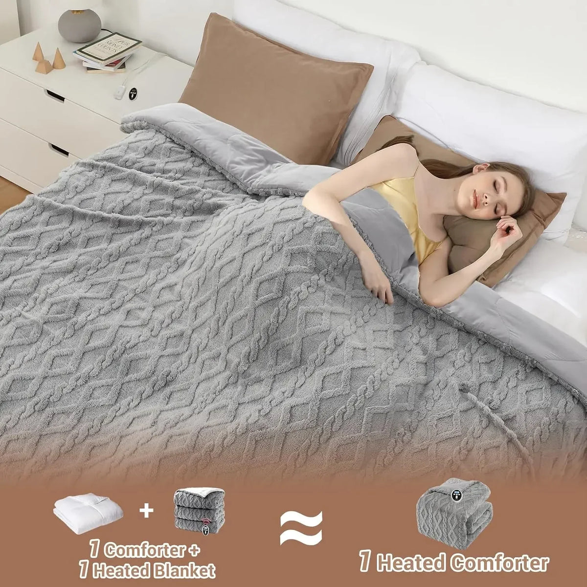 Queen 90x90 Heated Comforter with Dual-Zone Wireless Control, 6 Heat Levels & LCD Timer
