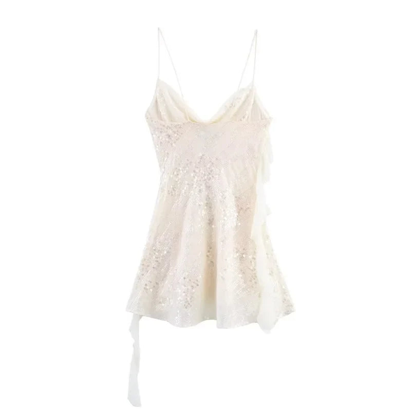 MUJER 2025 Sequin Mini Dress Woman Sexy Slip Party Dresses for Women Summer Backless Women's Dress Straps Beach Short Dresses