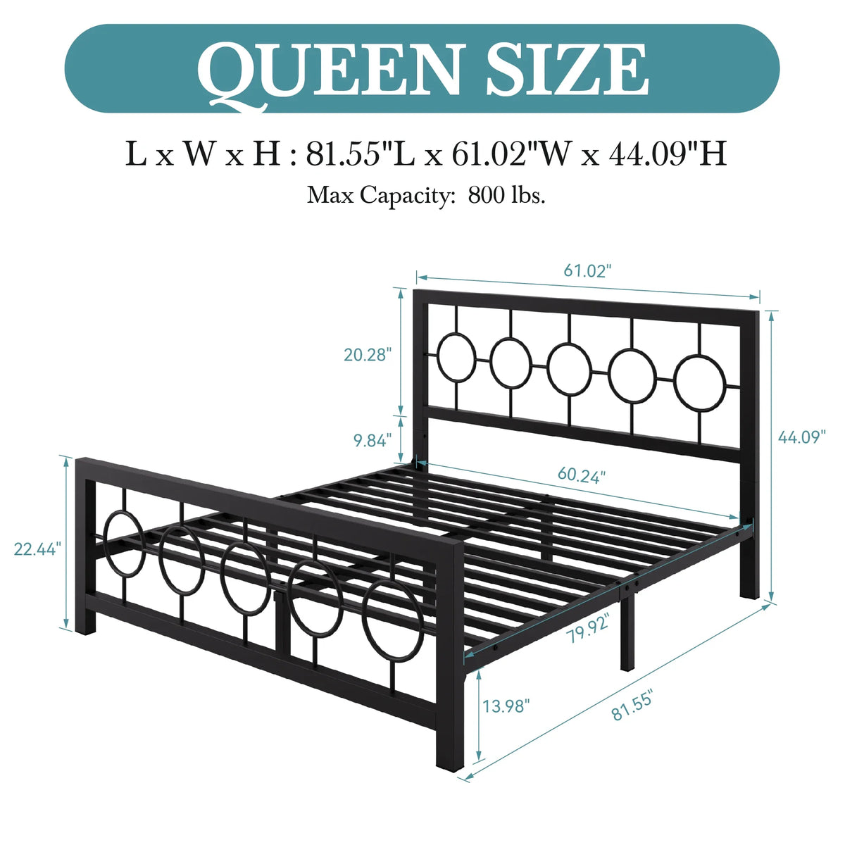 Vintage Modern Bed Frame with Heavy-Duty Iron, Under-Bed Storage, No Box Spring Needed, Black/Brown