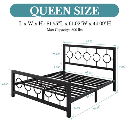 Vintage Modern Bed Frame with Heavy-Duty Iron, Under-Bed Storage, No Box Spring Needed, Black/Brown