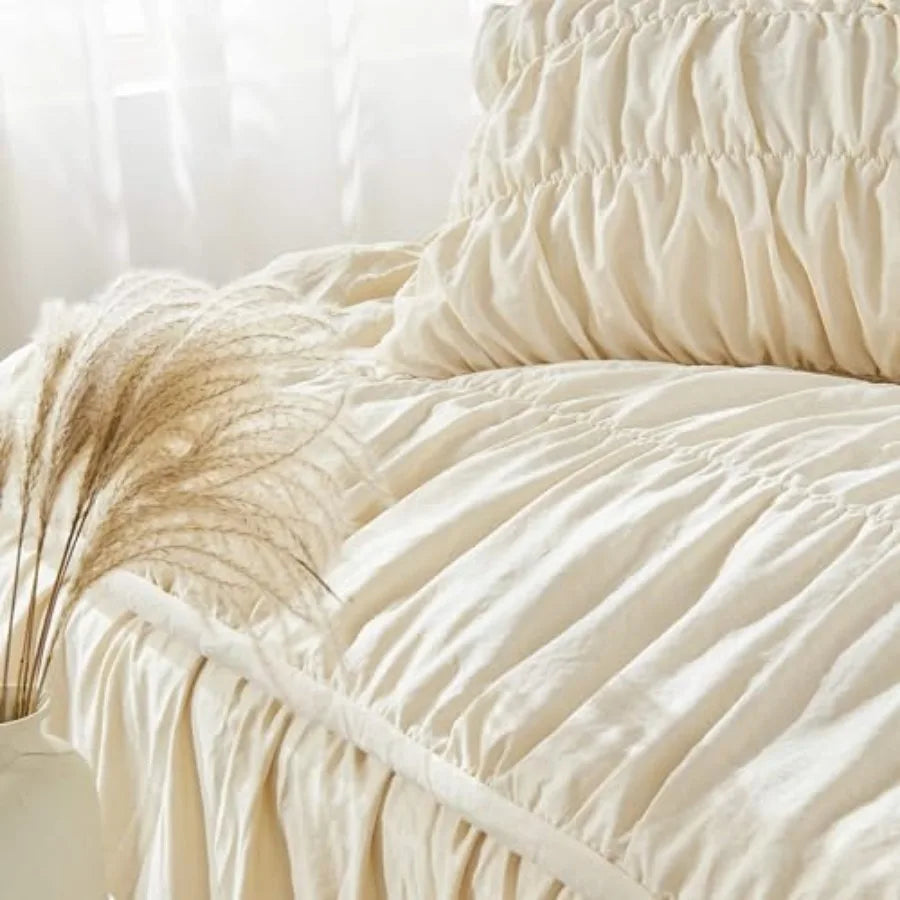 Luxury Farmhouse Comforter Set – Ruched Ruffle Bedding, Ultra-Soft Microfiber for Cozy Style