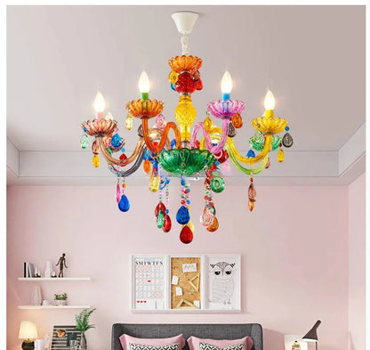 Colorful Pendant Lamp - Elegant 100% K9 Crystal, Bohemian Design with Vibrant Shades