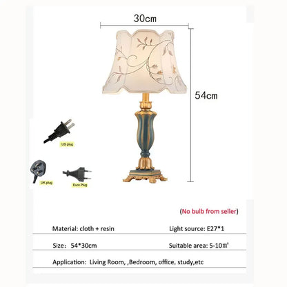 Traditional Elegant Fabric Shade Desk Lamp with Floral Design - 54cm High, Multiple Color Options