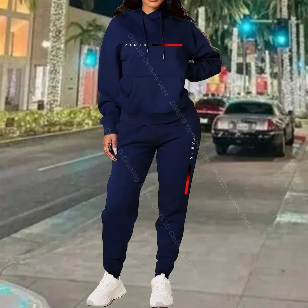 New Women's Sets Hoodie and Pants PARIS Letter Print High Quality Sports Suit Spring Autumn Aesthetic Activewear Women Clothing