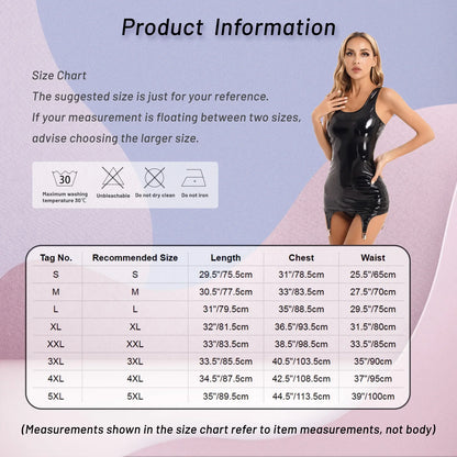 Womens Latex Bodycon Tight Mini Dress Rave Clubwear Back Zipper Glossy Patent Leather Bodycon Short Dress with Garter Clips