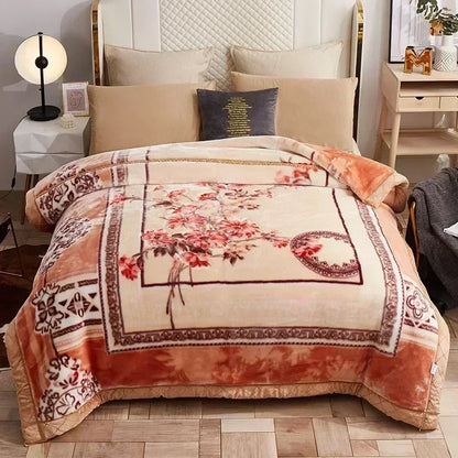 Korean Raschel 2-Ply Heavy Fleece Blanket, 78x90 Queen Size Reversible Geometric Plush Blanket