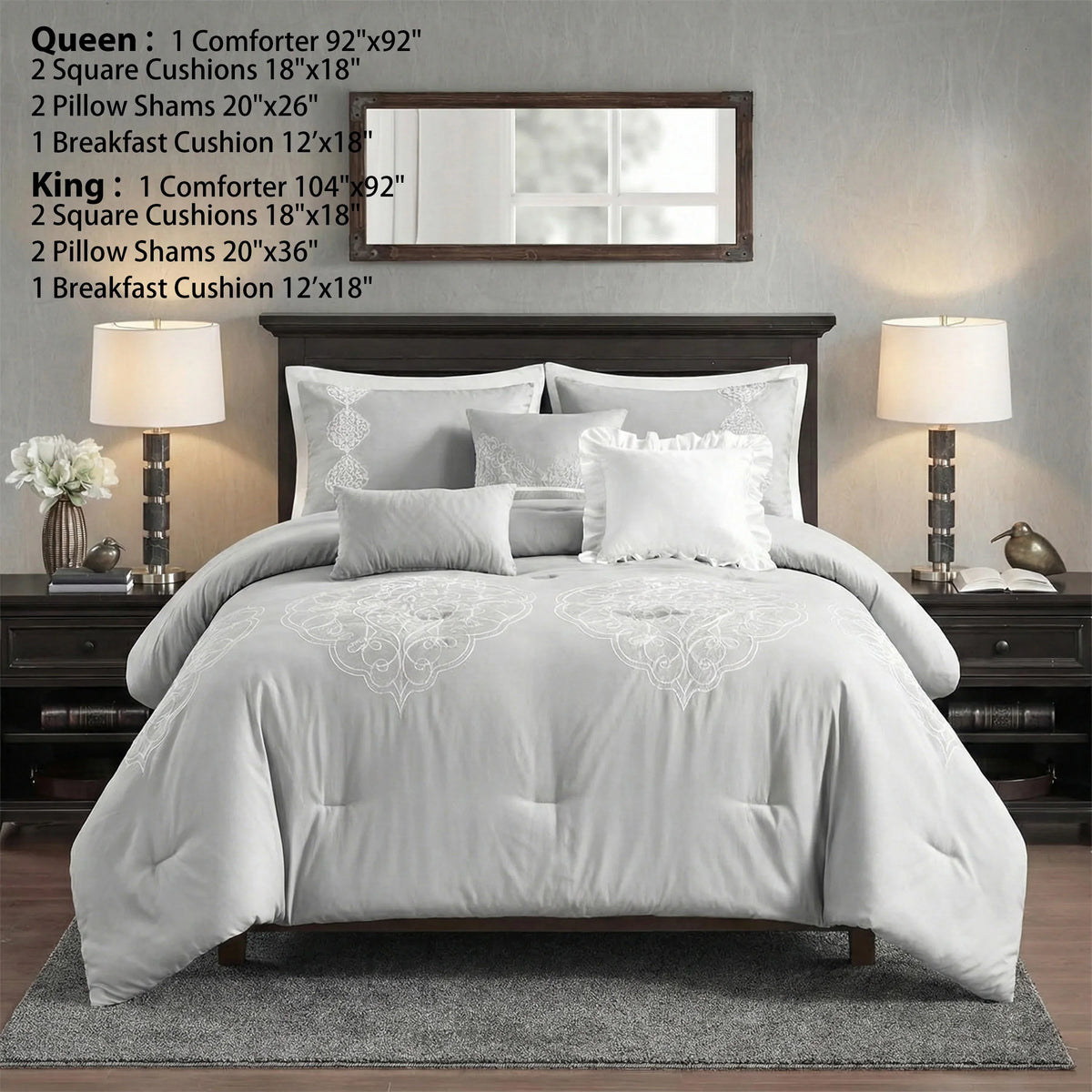Queen/King Microfiber 6-Piece Comforter Set, Silver Medallion