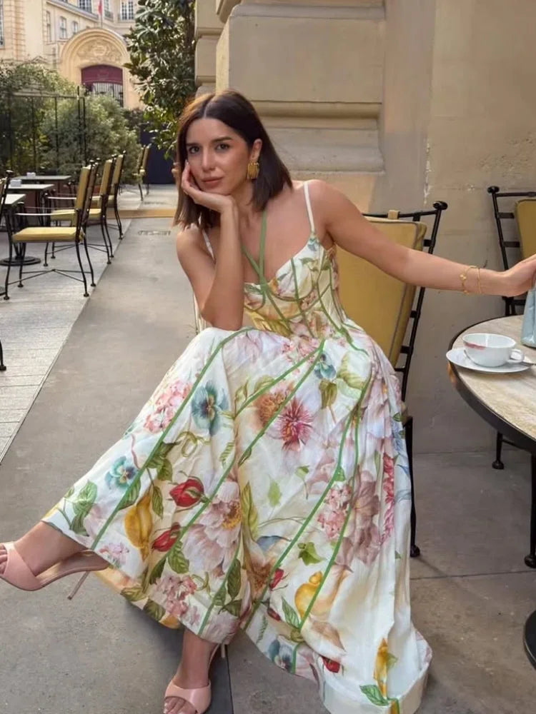 Elegant Printed Women's Summer Dress Sleeveless Halter Waist-closed A-line Lady Dresses Spring Fashion Female Vacation Robe 2026