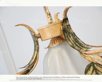Floral Chandelier with Red Rose Accents, Golden Vines & LED Lights - 4/6/9 Heads