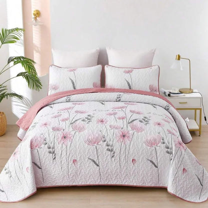 3-Piece Queen Floral Quilt Set, Lightweight Reversible Farmhouse Coverlet with 2 Pillow Shams