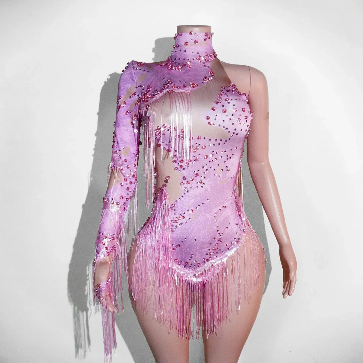 NEW womens bodysuit Sexy Leopard sequin tassels High Collar Bodycon team performance pole dance drag queen outfit singer stage