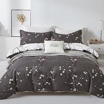 Sage Green Floral Duvet Cover Set Queen – Soft Microfiber, Modern Botanical Bedding with Yellow Accents