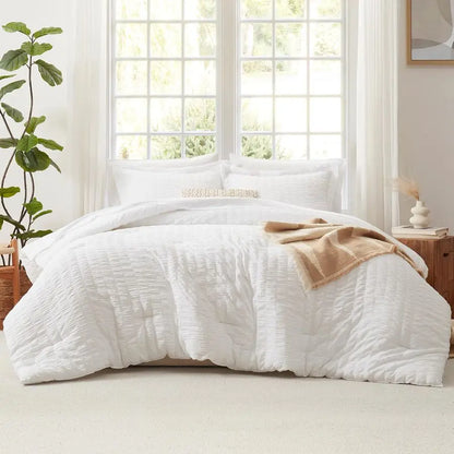 7-Piece Winter White Queen Bedding Set with Down Alternative Comforter, Soft Microfiber Sheets