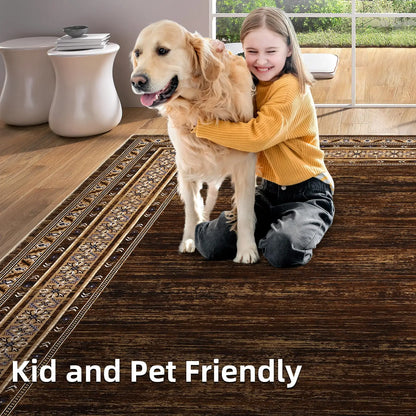 8x10 Red Brown Geometric Area Rug, Washable Non-Slip