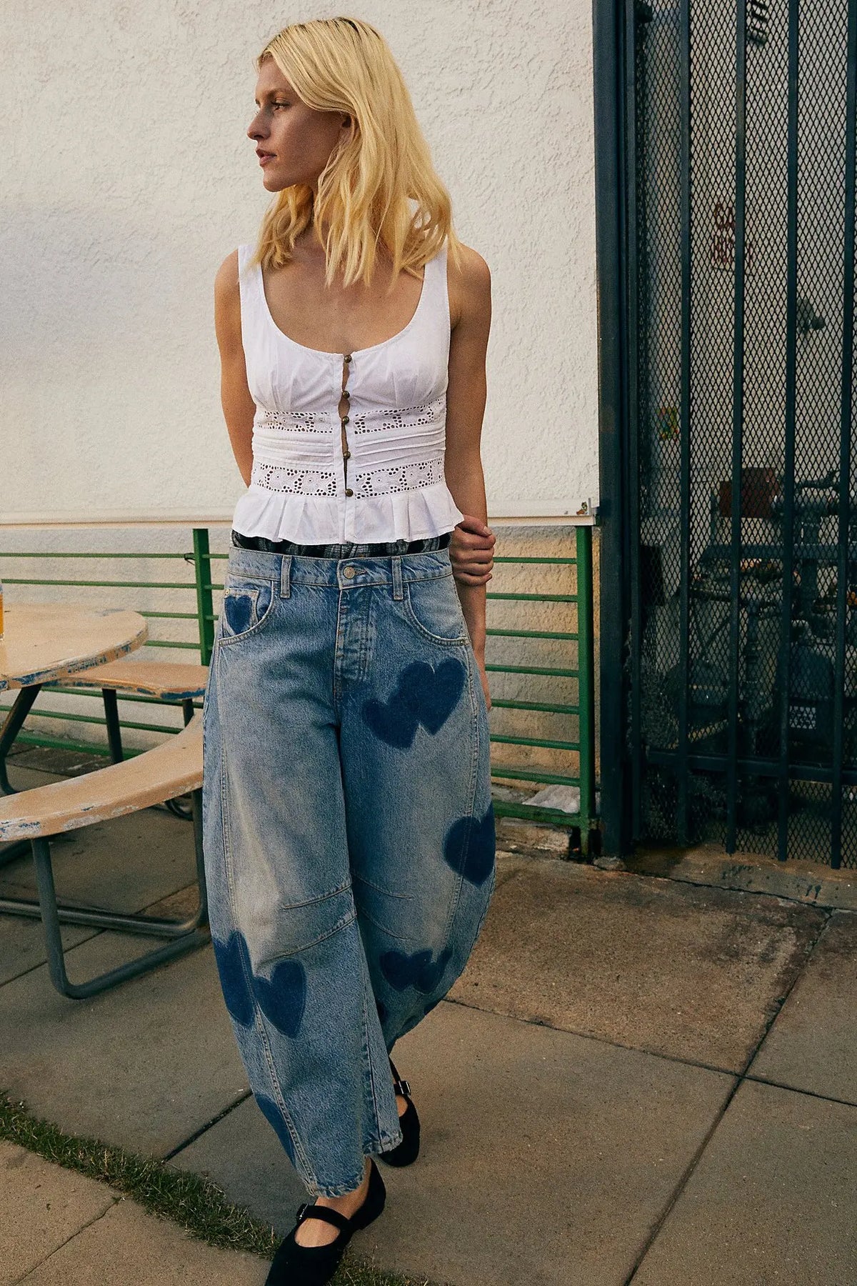 Boho Beach Blue Cotton Denim Jeans For Women Pants Casual loose Mid Waist Tube Shaped Women's Jeans Floral Printed Baggy Jeans