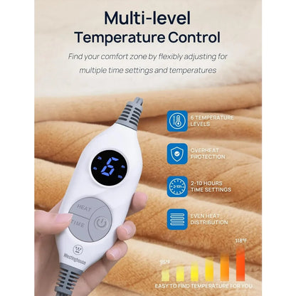 Cozy Flannel Sherpa Electric Blanket with 6 Heat Settings & Foot Pocket for Ultimate Comfort