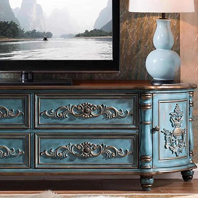 Traditional Birch Wood Media Console with 4 Drawers & Cabinets - Stylish Storage Solution