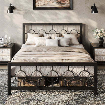 Vintage Modern Bed Frame with Heavy-Duty Iron, Under-Bed Storage, No Box Spring Needed, Black/Brown