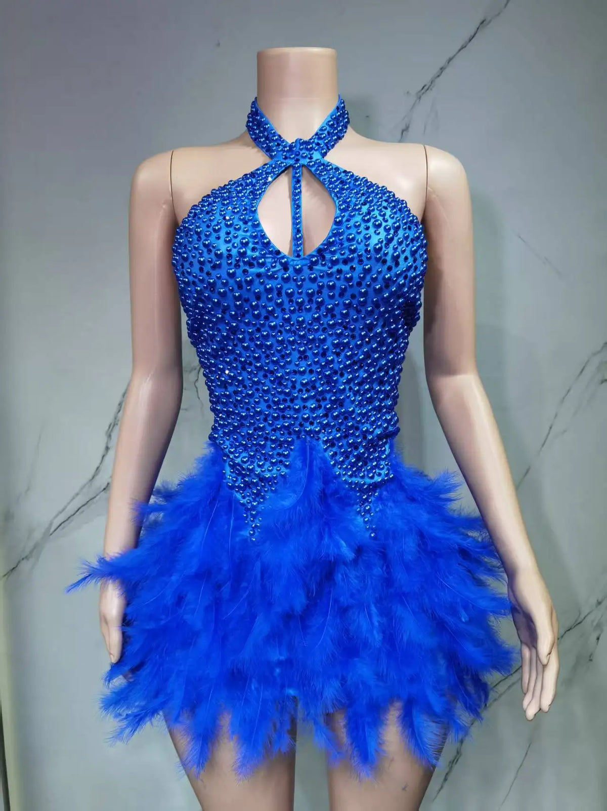 Fashion 2025new sexy Latin dance dress with airy hollow design, feather skirt hanging neck skirt
