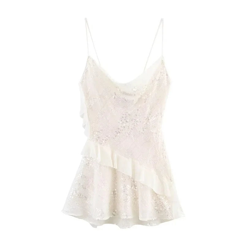 MUJER 2025 Sequin Mini Dress Woman Sexy Slip Party Dresses for Women Summer Backless Women's Dress Straps Beach Short Dresses