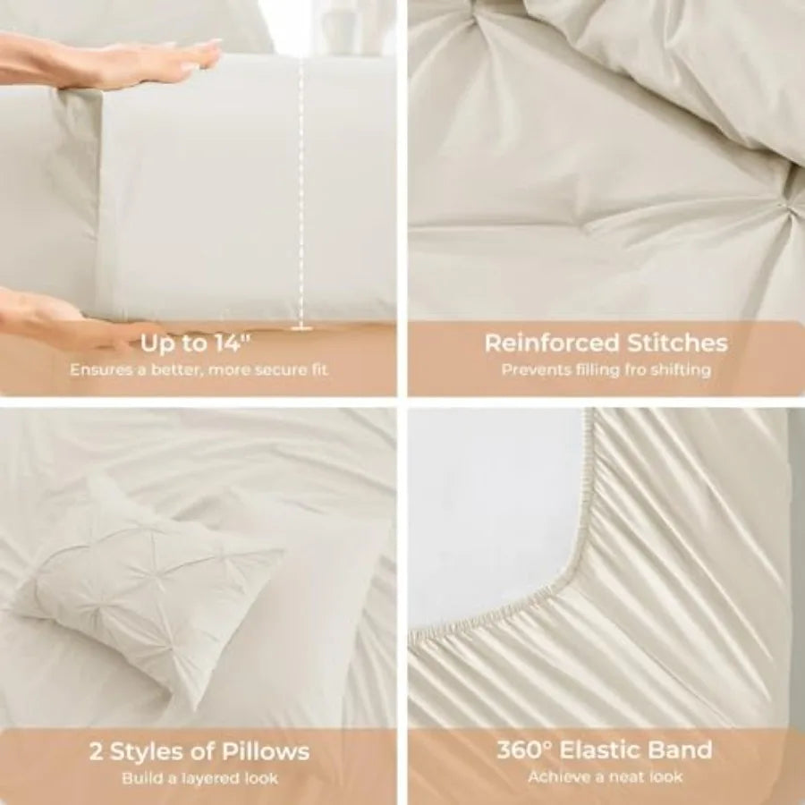 Elegant Pintuck Queen Comforter Set – 7-Piece
