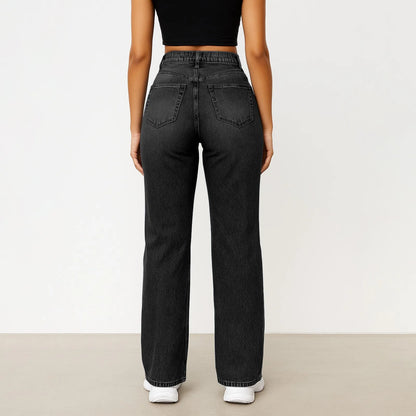 Wide-Leg Jeans Women Light Blue High-Waisted Simple Design Fashionable Trousers Loose-Fitting High-Height Pants Suitable Daily