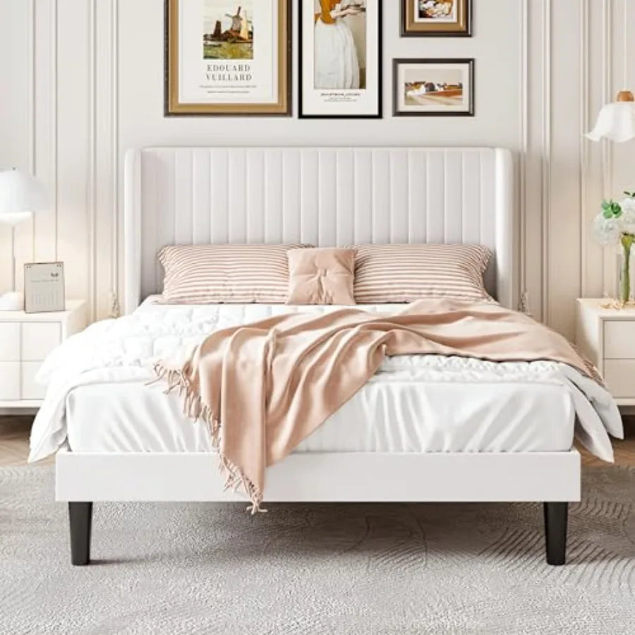 Luxury Wingback Bed Frame – Tufted Velvet Platform Bed