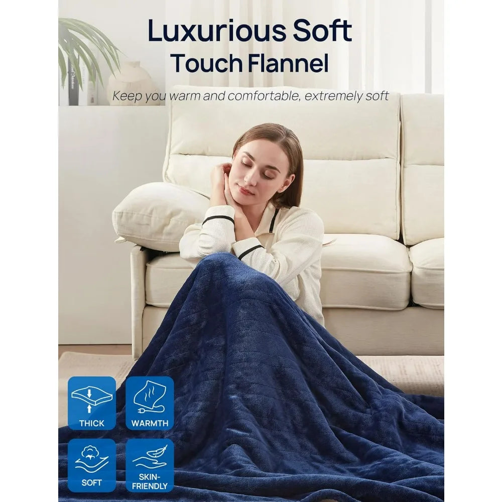 Cozy Flannel Sherpa Electric Blanket with 6 Heat Settings & Foot Pocket for Ultimate Comfort