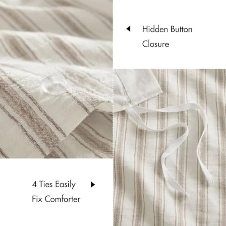 Luxury Linen Duvet Cover Set – Striped All-Season Bedding for Coastal & Modern Aesthetics