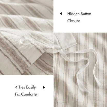 Luxury Linen Duvet Cover Set – Striped All-Season Bedding for Coastal & Modern Aesthetics
