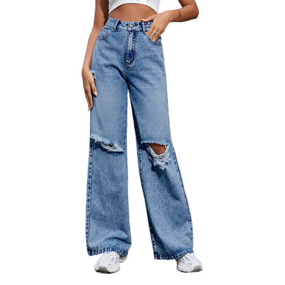 Summer Y2k Ripped Wide Leg Baggy Jeans Women 2024 Fashion High Waist New In Denim Pants Trousers Casual