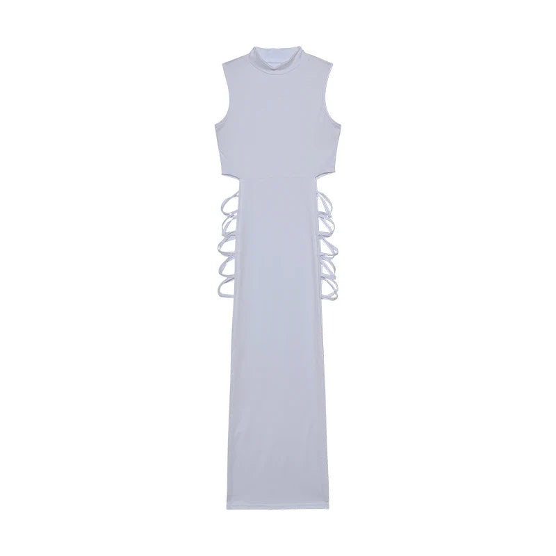 Criss Cross Cut Out Dress, Sexy Bodycon Mock Neck Sleeveless Dress, Women's Clothing