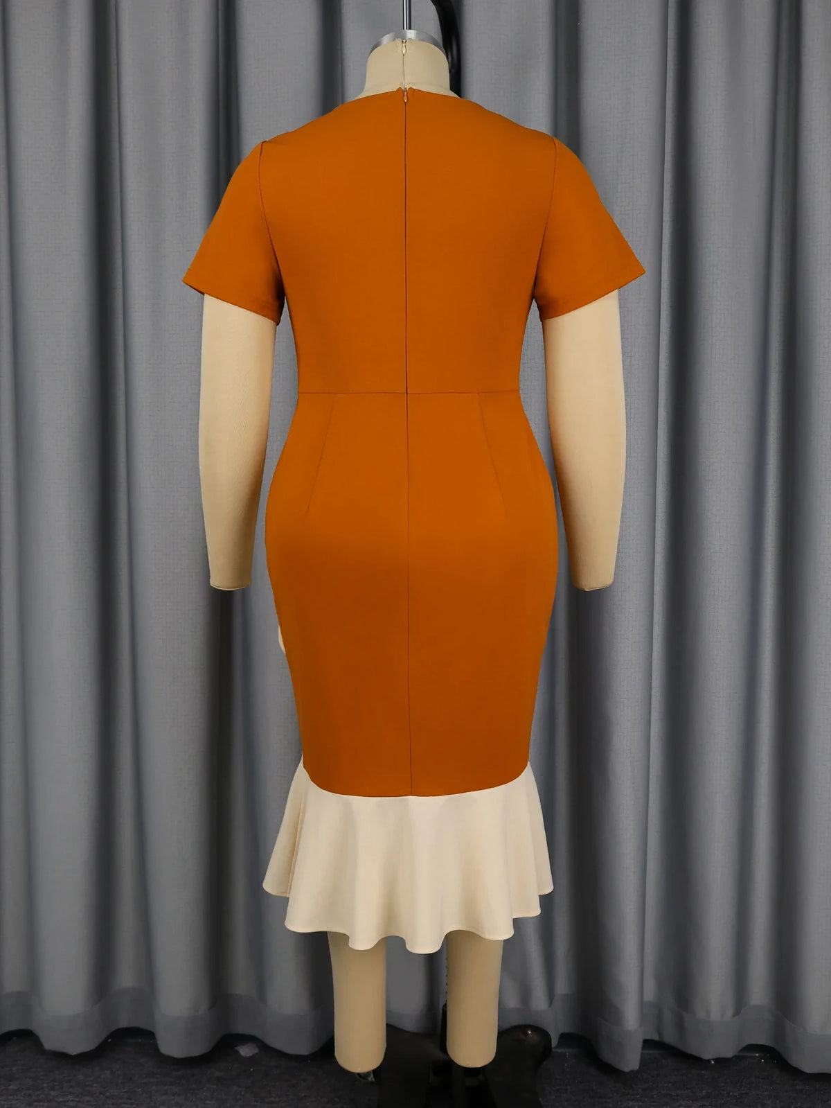 Elegant Women Colorblock Bodycon Dresses O Neck Short Sleeves Big 3D Flowers Mermaid Party Church Office Ladies Work Waer New