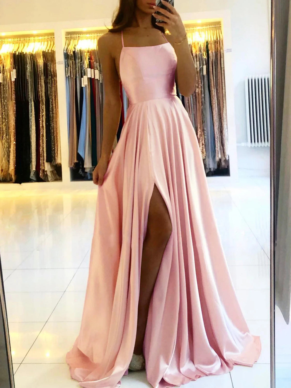 MisShow Satin Cowl Neck Tie Straps Maxi Women Summer Dresses Sexy High Slit Bridesmaid Evening Prom Party Dress for Night out