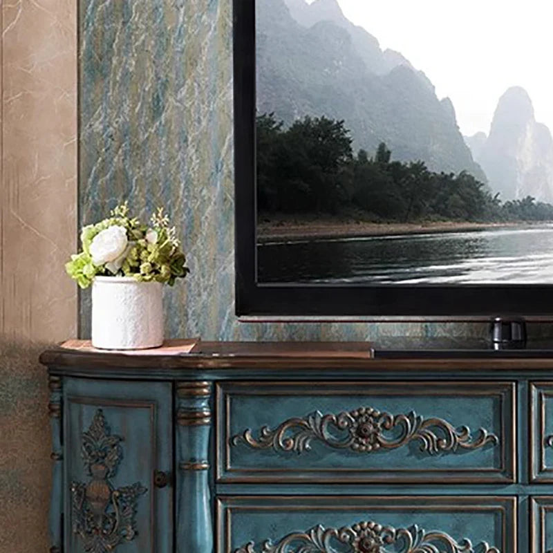 Traditional Birch Wood Media Console with 4 Drawers & Cabinets - Stylish Storage Solution
