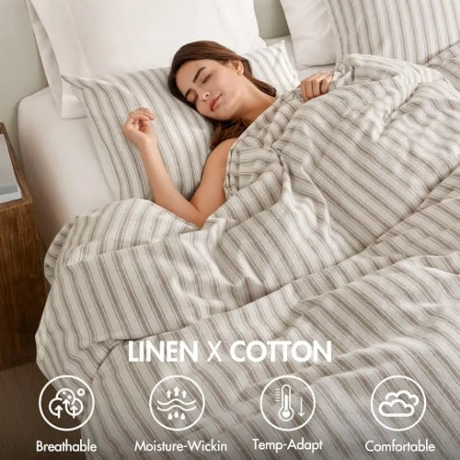 Luxury Linen Duvet Cover Set – Striped All-Season Bedding for Coastal & Modern Aesthetics