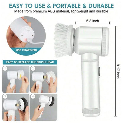5-in-1 Electric Spin Scrubber Brush For Bathroom Tile Bathtub Sink, Power Scrubber With 5 Replaceable Brush Heads