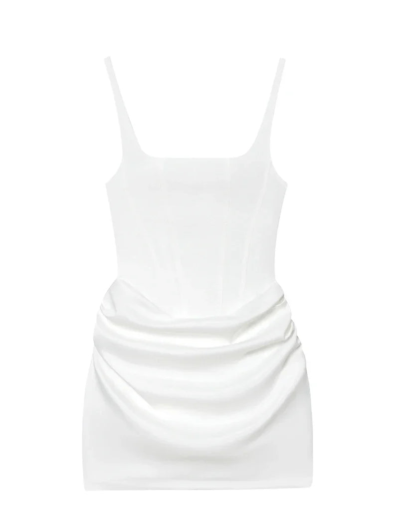 French Style Women Ruched Short Dress Fashion Summer Party Evening Gown Spaghetti Strap Bodycon Sexy Bandage Corset Mini Dress