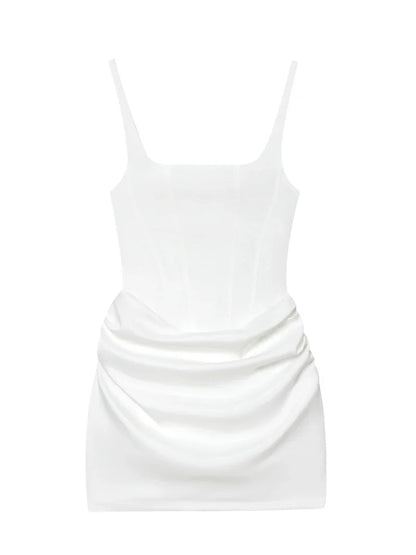 French Style Women Ruched Short Dress Fashion Summer Party Evening Gown Spaghetti Strap Bodycon Sexy Bandage Corset Mini Dress