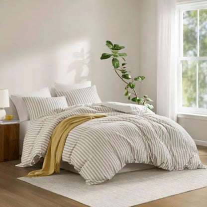 Luxury Linen Duvet Cover Set – Striped All-Season Bedding for Coastal & Modern Aesthetics