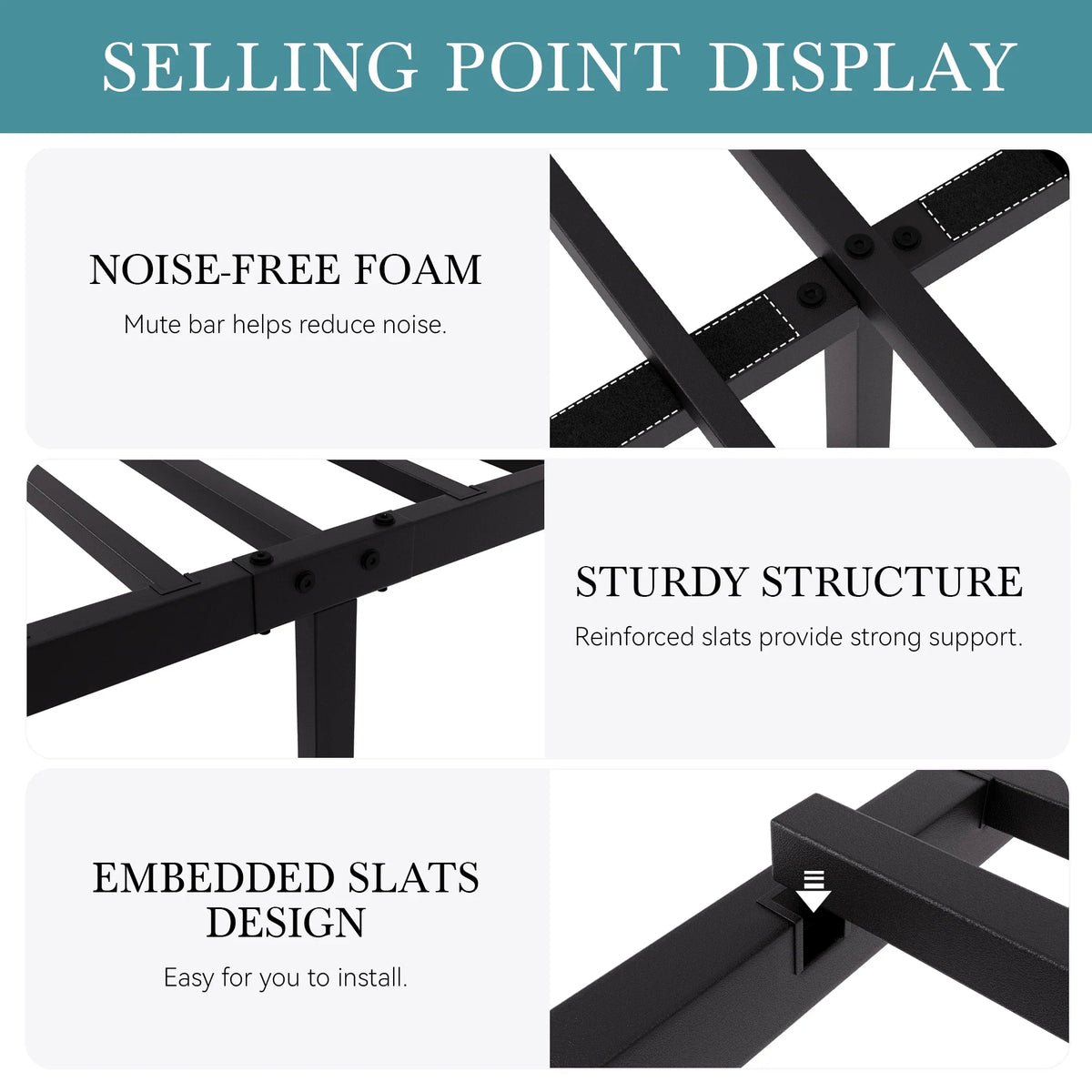 Vintage Modern Bed Frame with Heavy-Duty Iron, Under-Bed Storage, No Box Spring Needed, Black/Brown