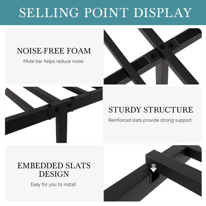 Vintage Modern Bed Frame with Heavy-Duty Iron, Under-Bed Storage, No Box Spring Needed, Black/Brown