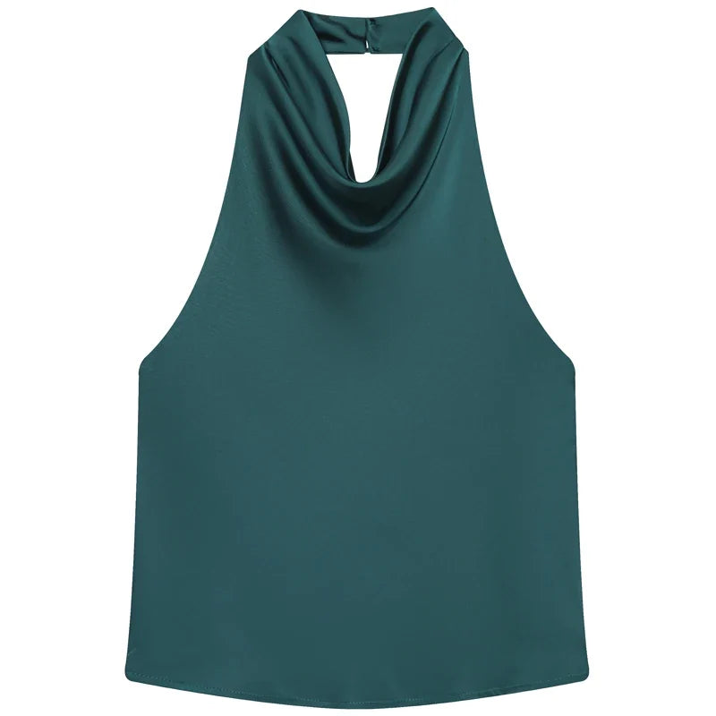 HXAO Top Women Halter Satin Women Tops Backless Corset Top Vest Yellow Pink Black Summer Elegant Sexy Tops Tank Vestidos